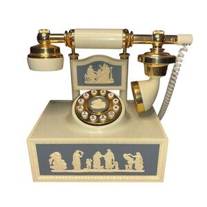 Vintage Deco-Tel Personal Push Button Telephone Cream & Gold Wedgewood Style